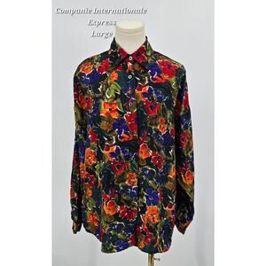Vintage 80s/90s Compagnie Internationale Express Bold Floral 100% Silk Blouse